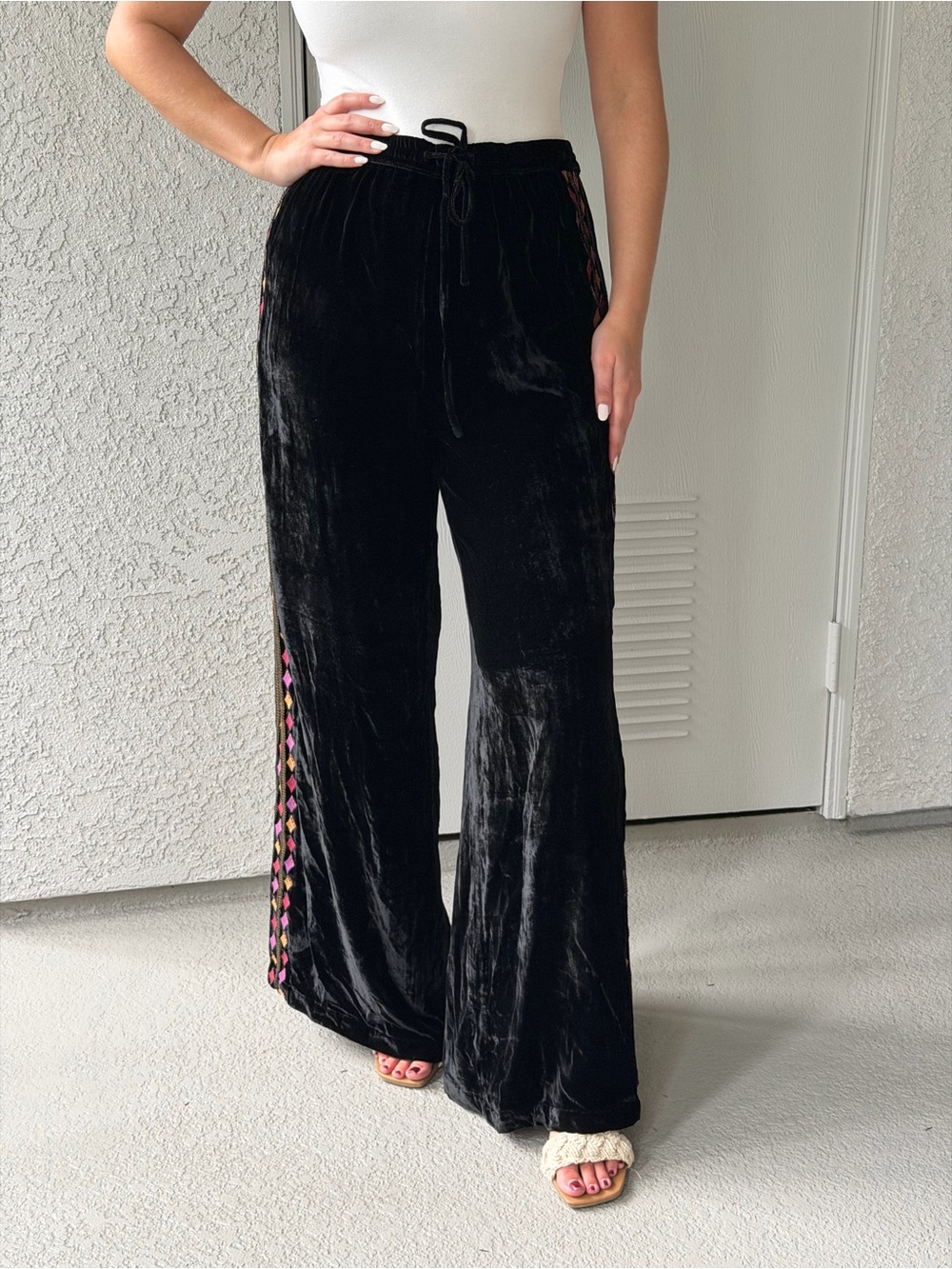 Johnny Was Frankie Easy Pant Wide Leg Black Velvet Olympia Design Size Small NWT